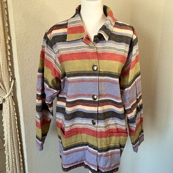 Chico's Design Long Sleeve Striped Button Front Jacket ~ Size 1 - Picture 1 of 5